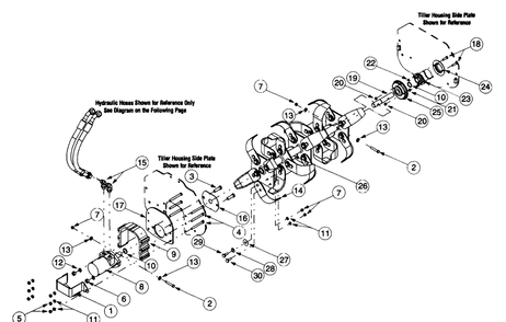 Hydraulic Motor And Tine Assembly Diagram and Parts List for 002 190100 Cub Cadet Tiller